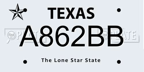 A862BB Texas License Plate
