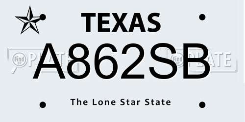 A862SB Texas License Plate