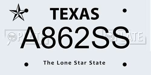 A862SS Texas License Plate