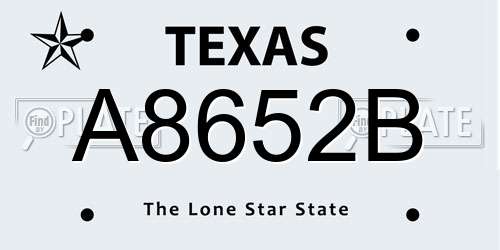 A8652B Texas License Plate