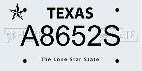 A8652S Texas License Plate