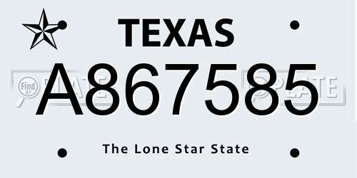 A867585 Texas License Plate