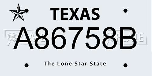 A86758B Texas License Plate