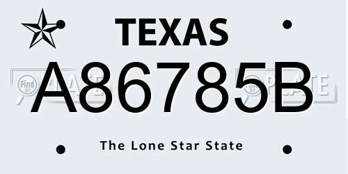 A86785B Texas License Plate