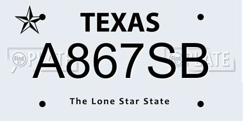 A867SB Texas License Plate