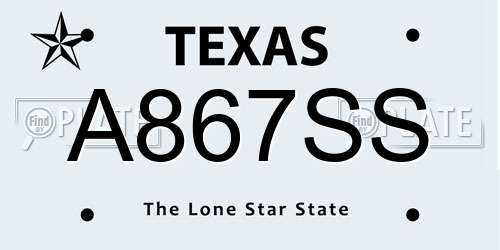 A867SS Texas License Plate