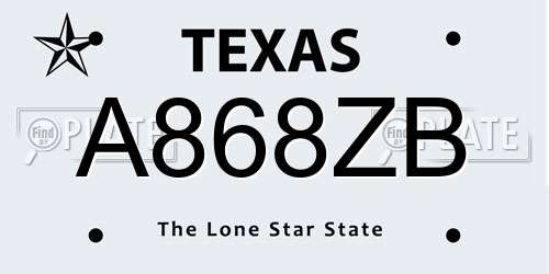 A868ZB Texas License Plate