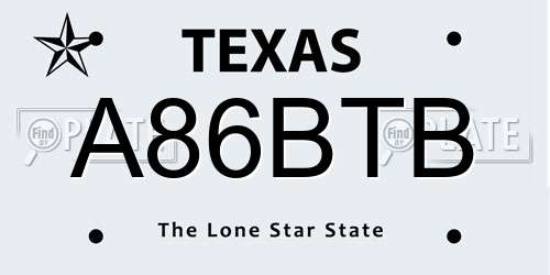 A86BTB Texas License Plate