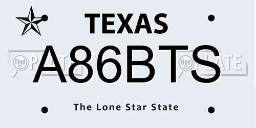 A86BTS Texas License Plate