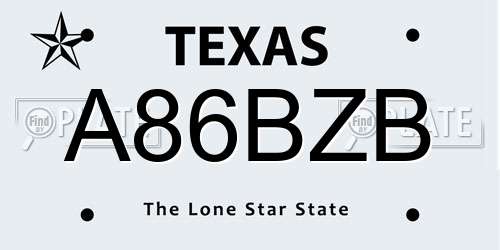 A86BZB Texas License Plate