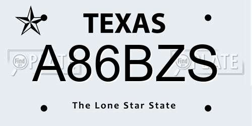 A86BZS Texas License Plate