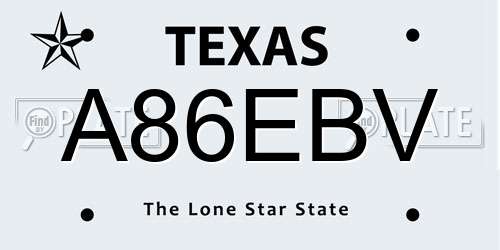 A86EBV Texas License Plate