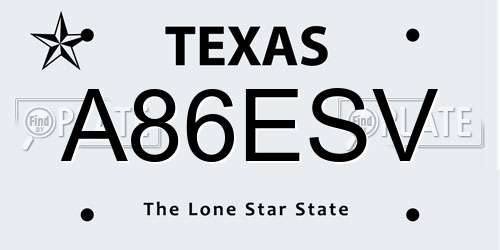 A86ESV Texas License Plate