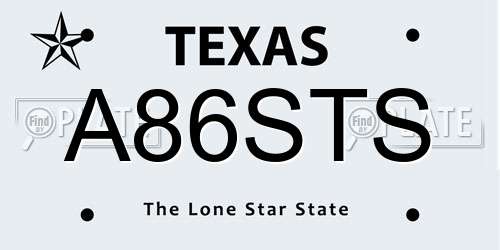 A86STS Texas License Plate