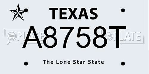 A8758T Texas License Plate