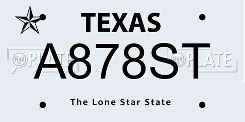 A878ST Texas License Plate