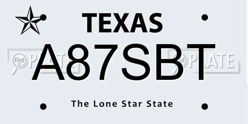 A87SBT Texas License Plate