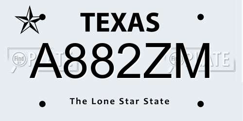 A882ZM Texas License Plate