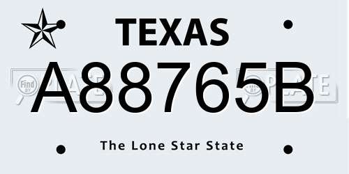 A88765B Texas License Plate