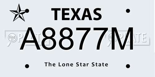 A8877M Texas License Plate