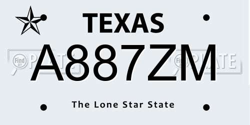 A887ZM Texas License Plate