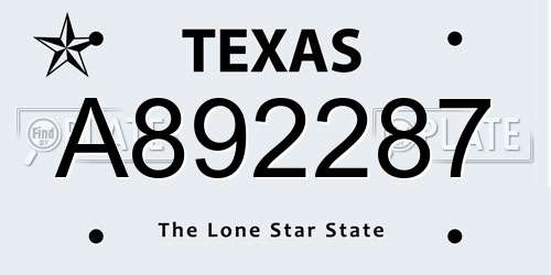 A892287 Texas License Plate