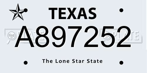 A897252 Texas License Plate