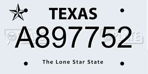 A897752 Texas License Plate
