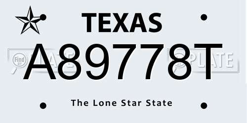 A89778T Texas License Plate