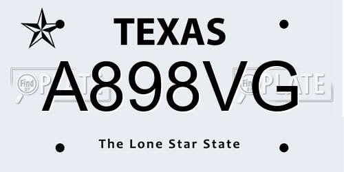 A898VG Texas License Plate