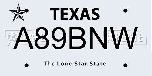 A89BNW Texas License Plate