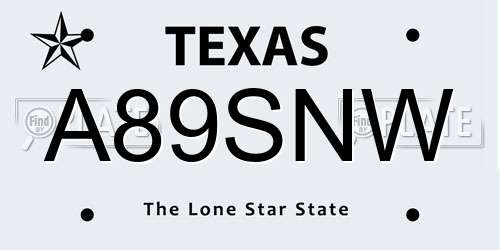 A89SNW Texas License Plate