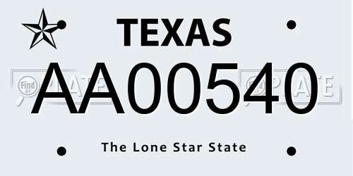 AA00540 Texas License Plate