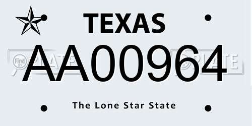 AA00964 Texas License Plate