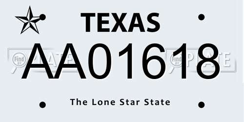 AA01618 Texas License Plate