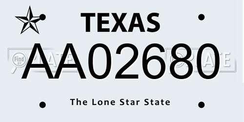 AA02680 Texas License Plate