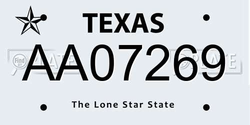 AA07269 Texas License Plate