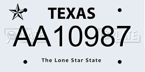 AA10987 Texas License Plate