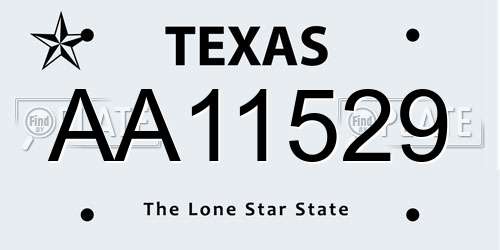 AA11529 Texas License Plate