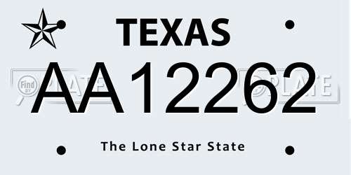AA12262 Texas License Plate