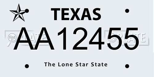 AA12455 Texas License Plate