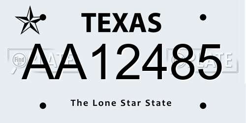 AA12485 Texas License Plate