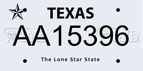 AA15396 Texas License Plate