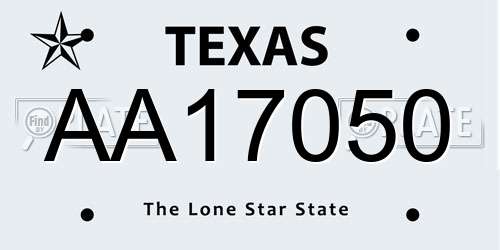 AA17050 Texas License Plate