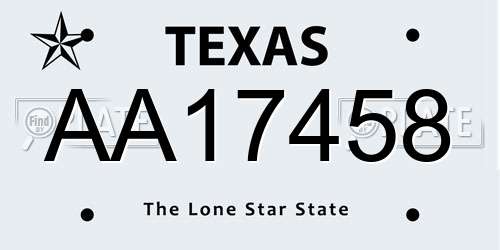 AA17458 Texas License Plate