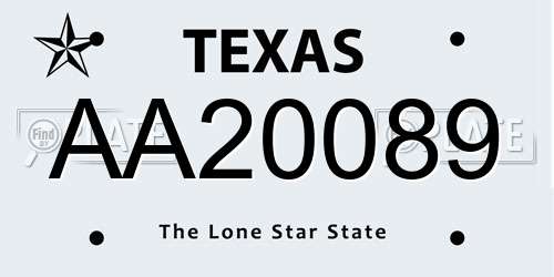 AA20089 Texas License Plate