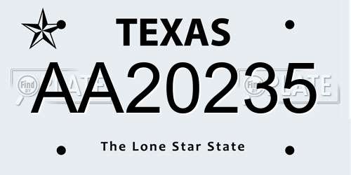 AA20235 Texas License Plate