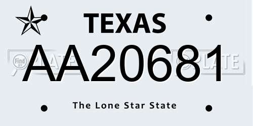 AA20681 Texas License Plate