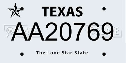 AA20769 Texas License Plate