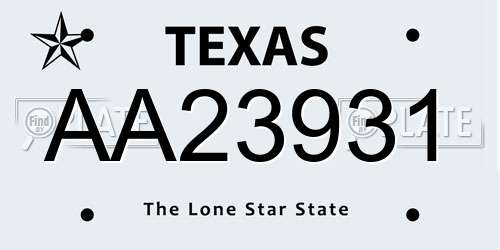 AA23931 Texas License Plate